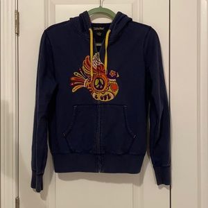 Lucky Brand navy embroidered zip up hoodie jacket